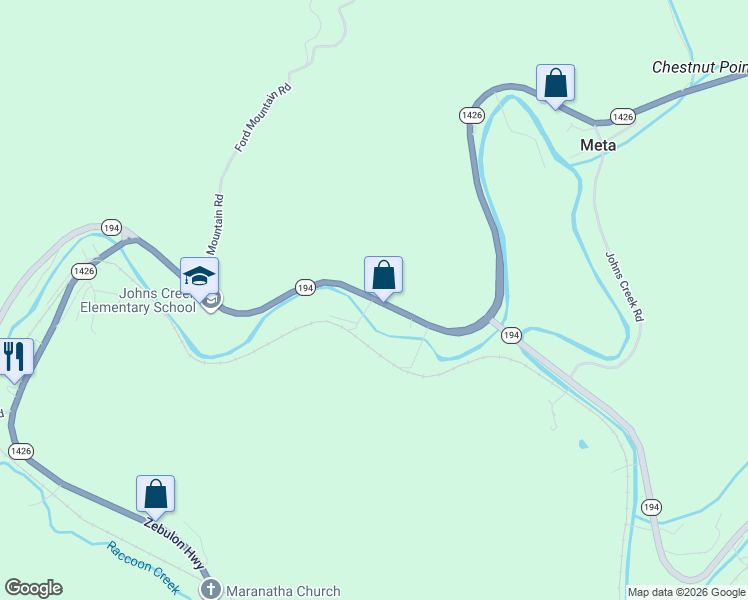 map of restaurants, bars, coffee shops, grocery stores, and more near 150-198 Deskins Road in Pikeville