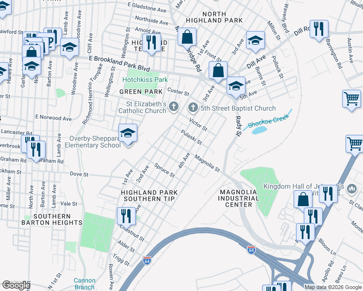 map of restaurants, bars, coffee shops, grocery stores, and more near in Richmond