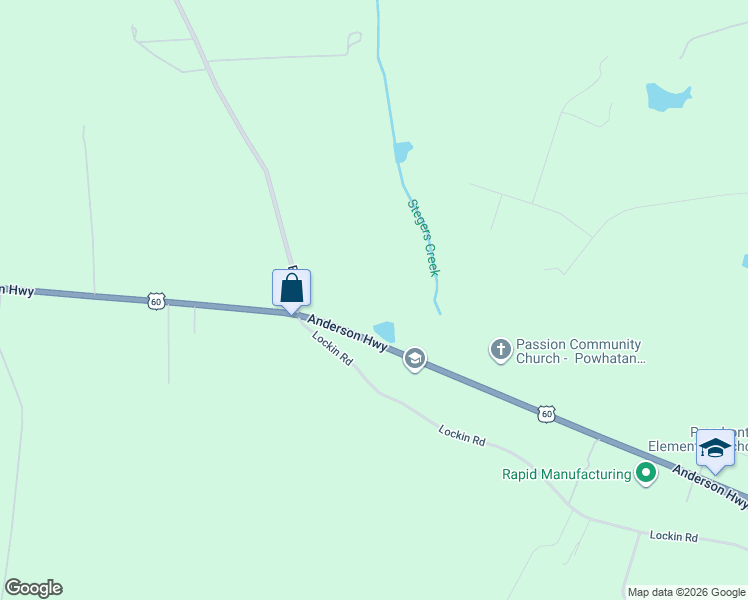 map of restaurants, bars, coffee shops, grocery stores, and more near 4500 Bell Road in Powhatan