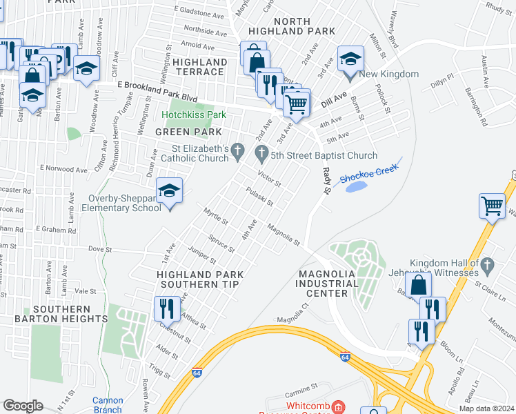 map of restaurants, bars, coffee shops, grocery stores, and more near 2610 4th Avenue in Richmond