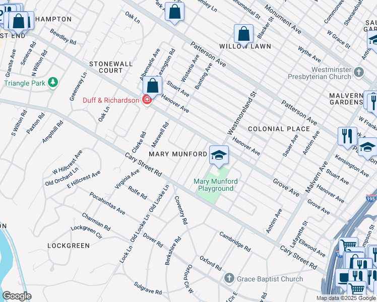 map of restaurants, bars, coffee shops, grocery stores, and more near 26 Willway Avenue in Richmond