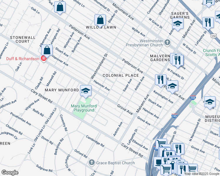 map of restaurants, bars, coffee shops, grocery stores, and more near 400 Woodlawn Avenue in Richmond