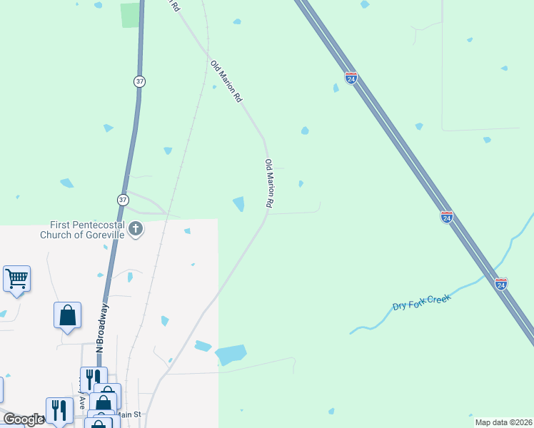 map of restaurants, bars, coffee shops, grocery stores, and more near 1094 Old North Marion Road in Goreville