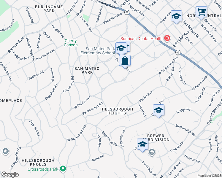 map of restaurants, bars, coffee shops, grocery stores, and more near 318 West Poplar Avenue in San Mateo