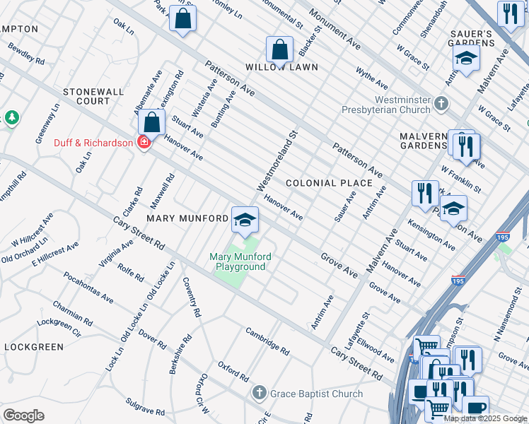 map of restaurants, bars, coffee shops, grocery stores, and more near 4512 Grove Avenue in Richmond