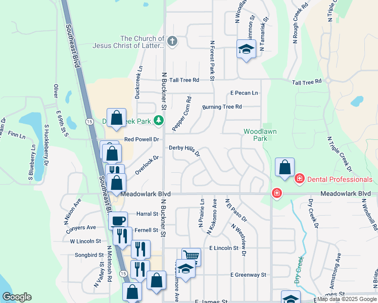 map of restaurants, bars, coffee shops, grocery stores, and more near 128 Derby Hills Dr in Derby
