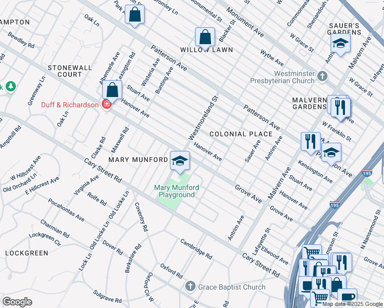 map of restaurants, bars, coffee shops, grocery stores, and more near 4518 Grove Avenue in Richmond
