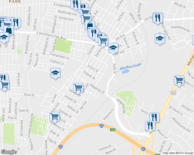 map of restaurants, bars, coffee shops, grocery stores, and more near 2717 4th Avenue in Richmond