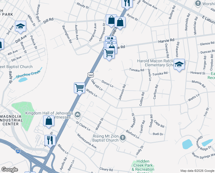 map of restaurants, bars, coffee shops, grocery stores, and more near 3200 Rosser Road in Richmond