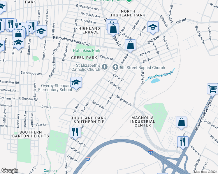 map of restaurants, bars, coffee shops, grocery stores, and more near 2609 3rd Avenue in Richmond