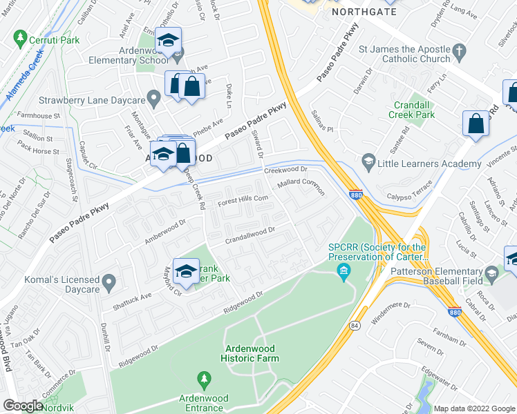 map of restaurants, bars, coffee shops, grocery stores, and more near 34469 Nylander Terrace in Fremont