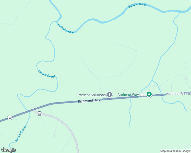 map of restaurants, bars, coffee shops, grocery stores, and more near Rocky Creek Lane in Amherst County