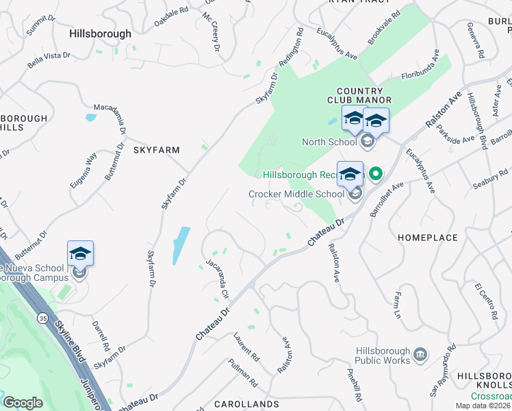 map of restaurants, bars, coffee shops, grocery stores, and more near 120 New Place Road in Hillsborough