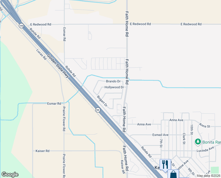 map of restaurants, bars, coffee shops, grocery stores, and more near 3901 Hollywood Drive in Ceres