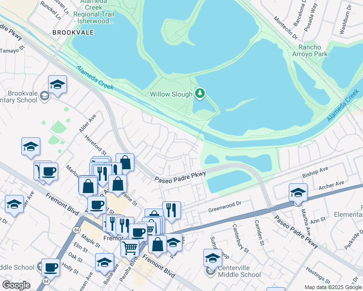 map of restaurants, bars, coffee shops, grocery stores, and more near 37148 Talbert Terrace in Fremont