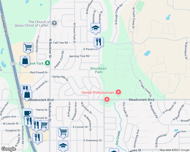 map of restaurants, bars, coffee shops, grocery stores, and more near 1800 Arrowhead Dr in Derby