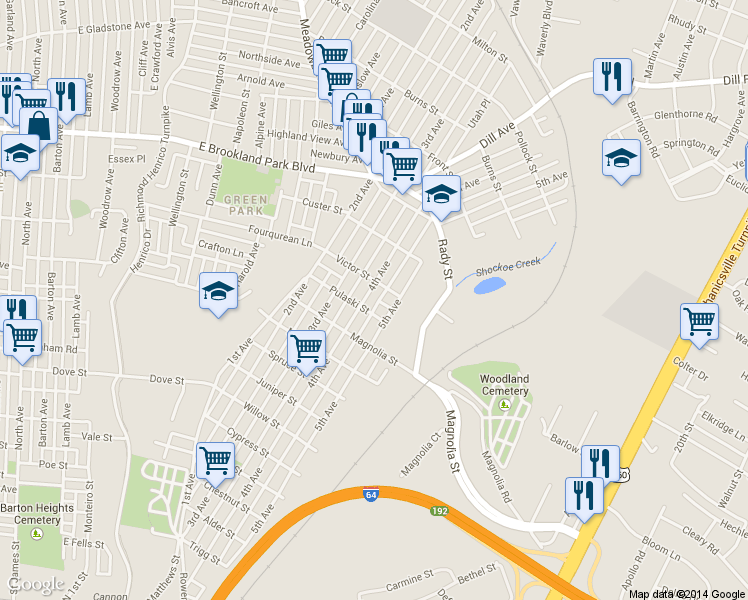 map of restaurants, bars, coffee shops, grocery stores, and more near 2717 4th Avenue in Richmond