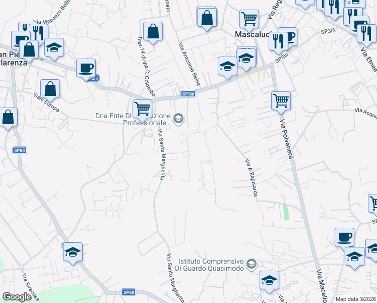 map of restaurants, bars, coffee shops, grocery stores, and more near 24 Via Indipendenza in Mascalucia