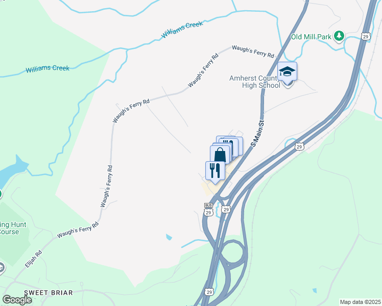 map of restaurants, bars, coffee shops, grocery stores, and more near 121 Briarherst Drive in Amherst
