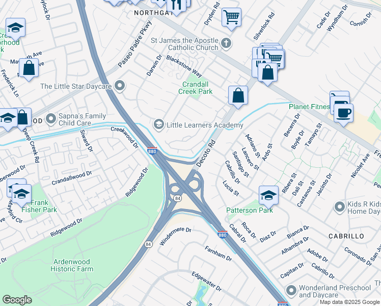 map of restaurants, bars, coffee shops, grocery stores, and more near 34937 Wharf Terrace in Fremont