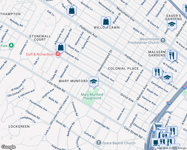 map of restaurants, bars, coffee shops, grocery stores, and more near 4519 Hanover Avenue in Richmond