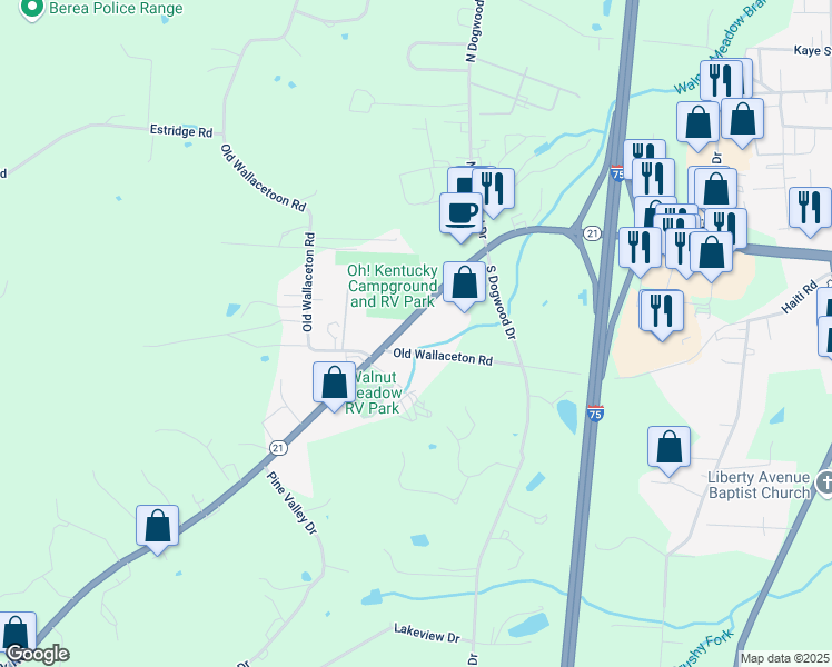 map of restaurants, bars, coffee shops, grocery stores, and more near 591 Paint Lick Road in Berea