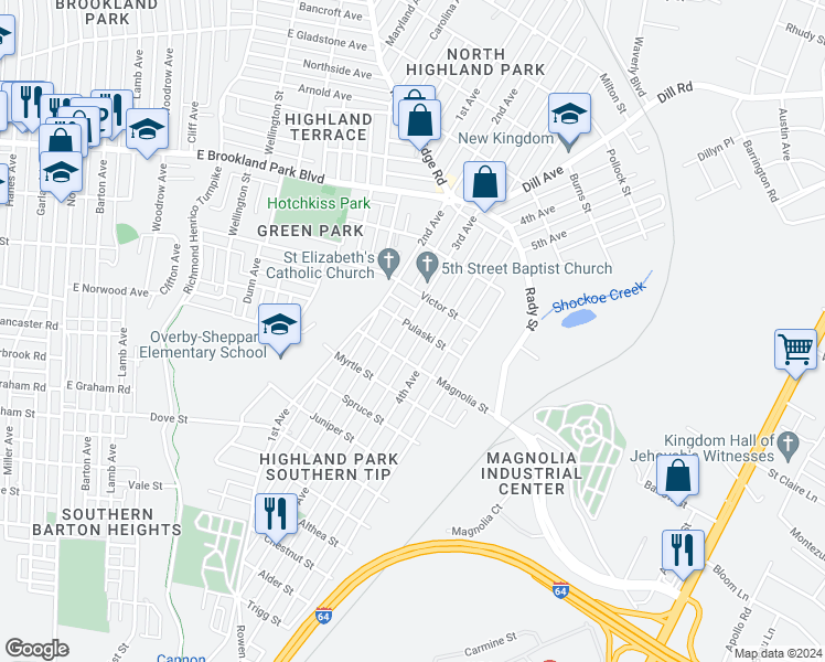 map of restaurants, bars, coffee shops, grocery stores, and more near 2625 3rd Avenue in Richmond