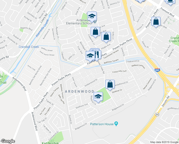 map of restaurants, bars, coffee shops, grocery stores, and more near 4976 Dunsmuir Common in Fremont
