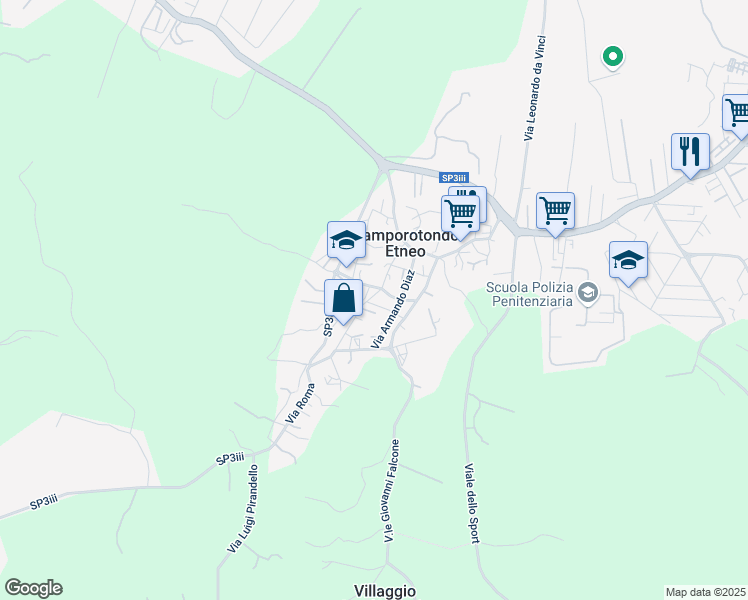 map of restaurants, bars, coffee shops, grocery stores, and more near 51 Via Roma in Camporotondo Etneo