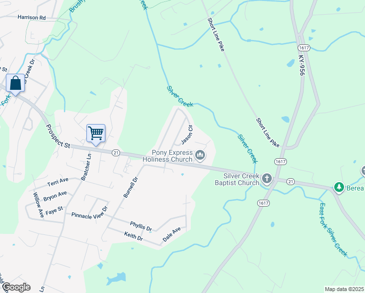 map of restaurants, bars, coffee shops, grocery stores, and more near 106 Jason Circle in Berea