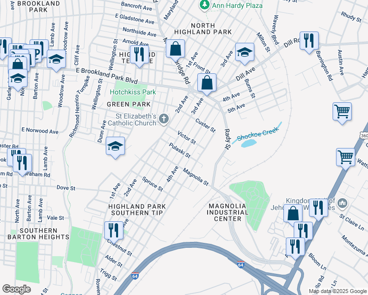 map of restaurants, bars, coffee shops, grocery stores, and more near 2702 4th Avenue in Richmond