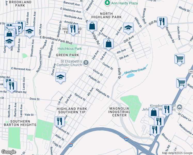 map of restaurants, bars, coffee shops, grocery stores, and more near 2702 4th Avenue in Richmond