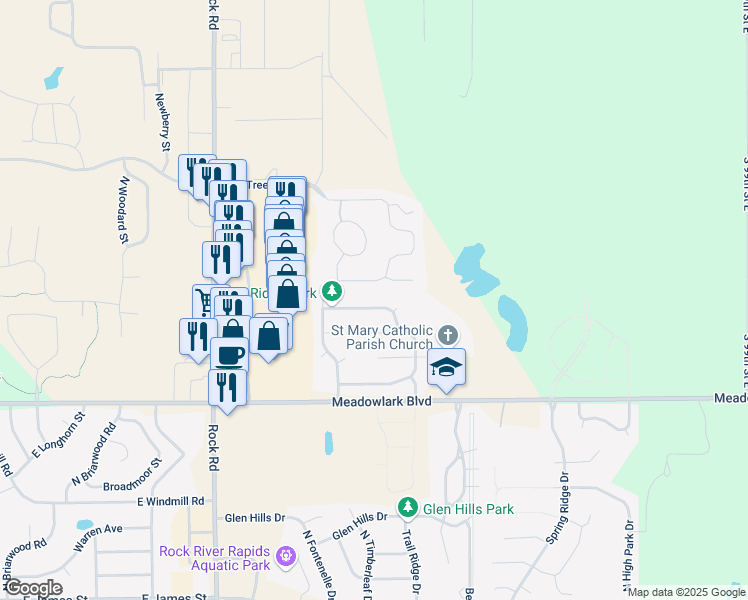 map of restaurants, bars, coffee shops, grocery stores, and more near 2206 East Bryant Street in Derby