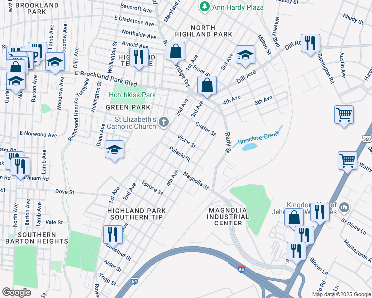 map of restaurants, bars, coffee shops, grocery stores, and more near 2706 4th Avenue in Richmond