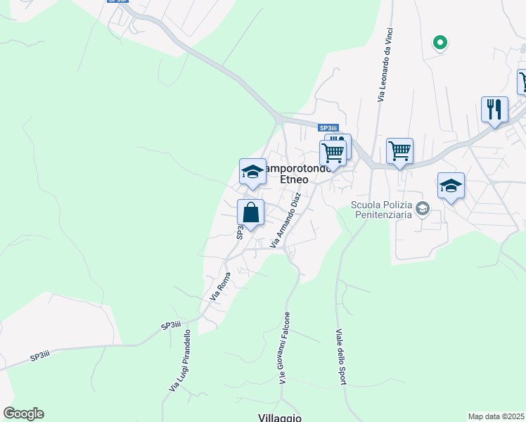 map of restaurants, bars, coffee shops, grocery stores, and more near 51 Via Roma in Camporotondo Etneo