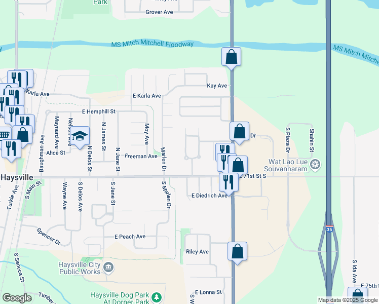 map of restaurants, bars, coffee shops, grocery stores, and more near 237 North Ward Parkway in Haysville