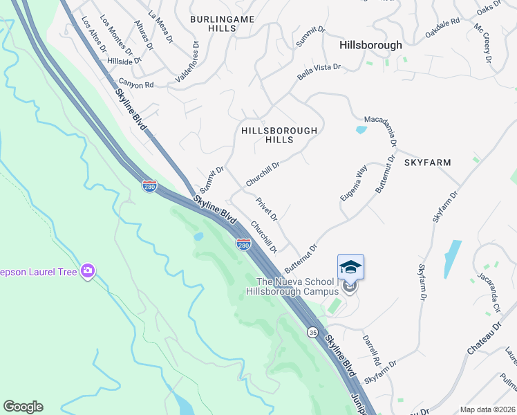 map of restaurants, bars, coffee shops, grocery stores, and more near 2929 Privet Drive in Hillsborough