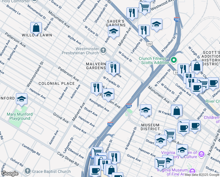 map of restaurants, bars, coffee shops, grocery stores, and more near 3920 Park Ave in Richmond