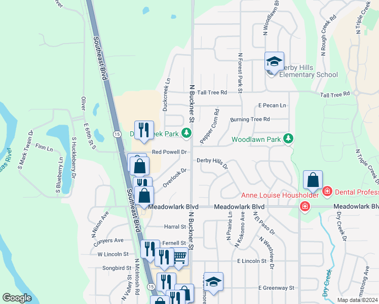 map of restaurants, bars, coffee shops, grocery stores, and more near 200 Red Powell Drive in Derby