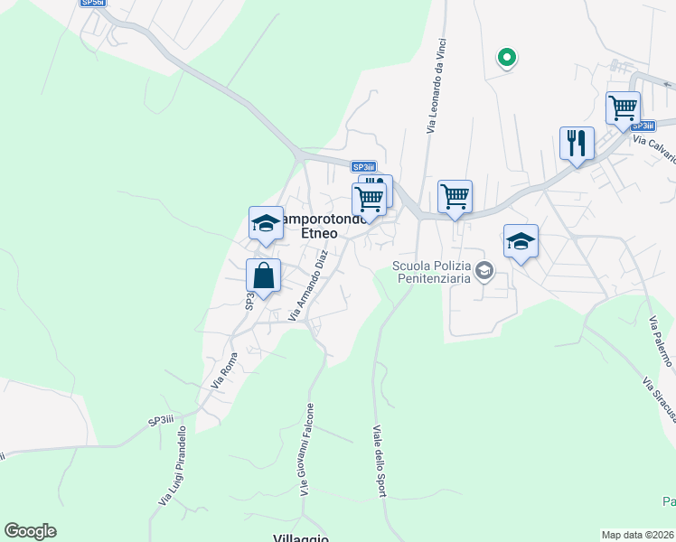 map of restaurants, bars, coffee shops, grocery stores, and more near 16 Via Risorgimento in Camporotondo Etneo