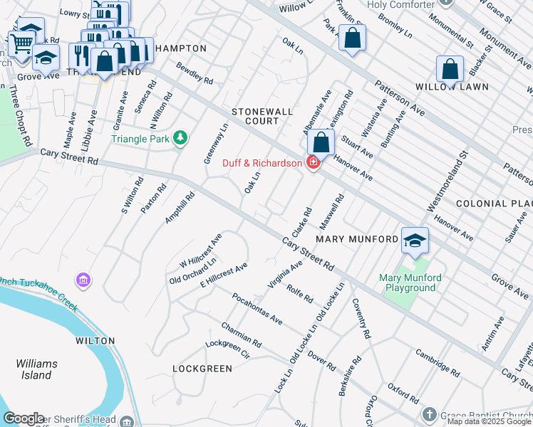 map of restaurants, bars, coffee shops, grocery stores, and more near 2 Lexington Road in Richmond