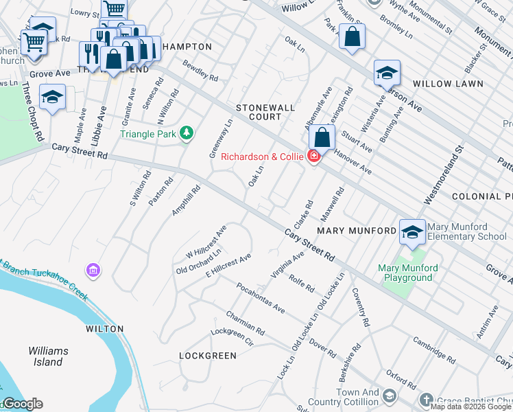map of restaurants, bars, coffee shops, grocery stores, and more near 5008 Cary Street Road in Richmond