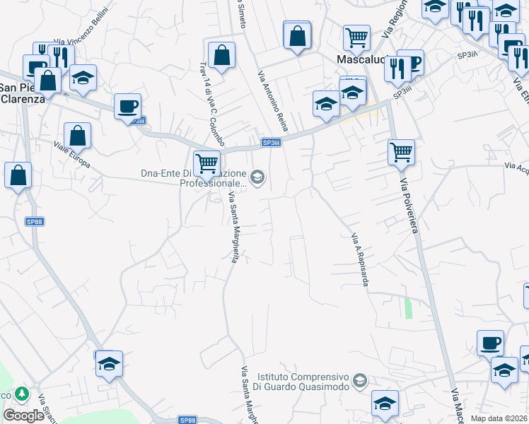 map of restaurants, bars, coffee shops, grocery stores, and more near 24 Via Indipendenza in Mascalucia