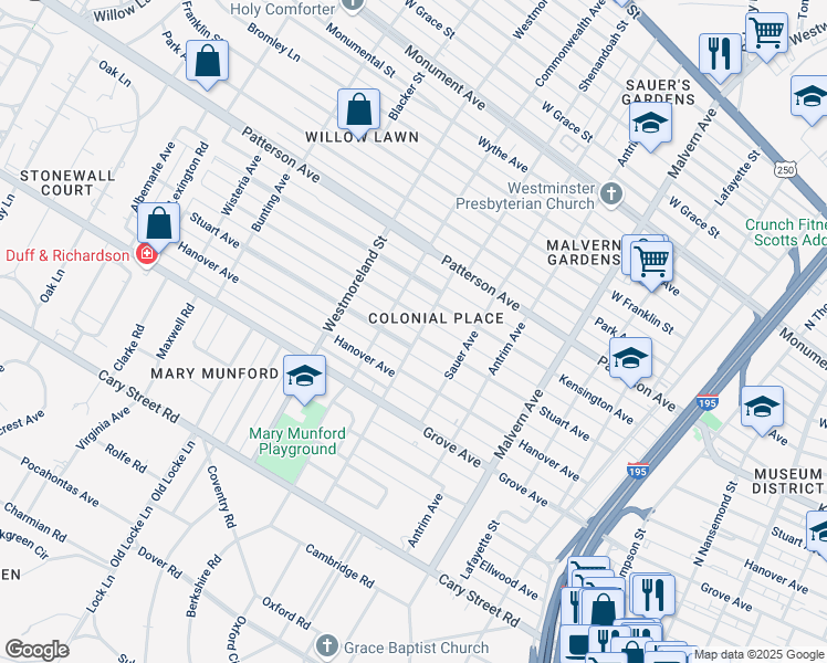 map of restaurants, bars, coffee shops, grocery stores, and more near 4402 Stuart Avenue in Richmond