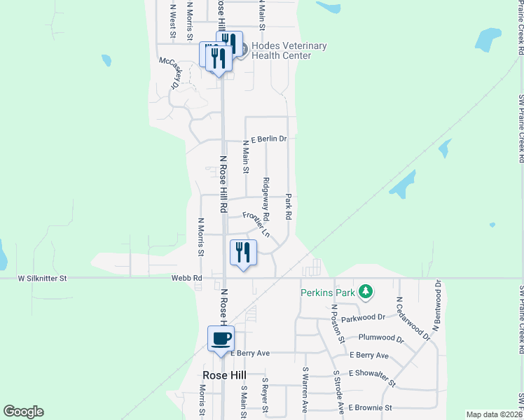 map of restaurants, bars, coffee shops, grocery stores, and more near 505 Ridgeway Road in Rose Hill