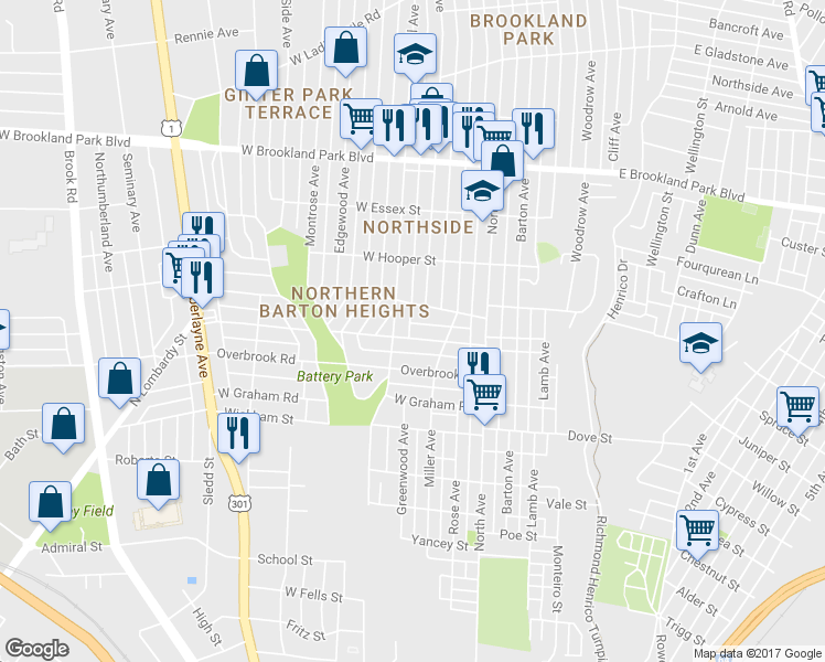 map of restaurants, bars, coffee shops, grocery stores, and more near in Richmond