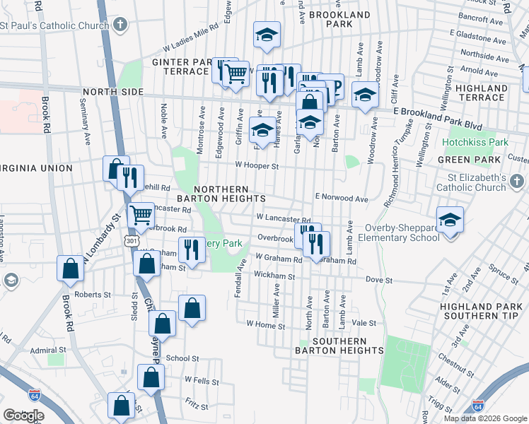 map of restaurants, bars, coffee shops, grocery stores, and more near in Richmond