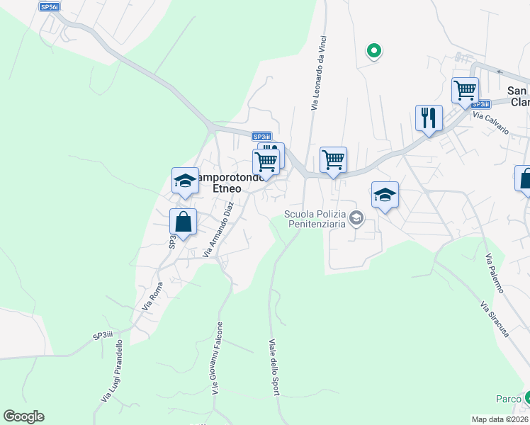map of restaurants, bars, coffee shops, grocery stores, and more near 16 Via Risorgimento in Camporotondo Etneo