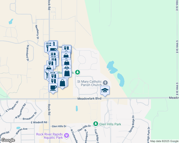 map of restaurants, bars, coffee shops, grocery stores, and more near 2206 East Bryant Street in Derby
