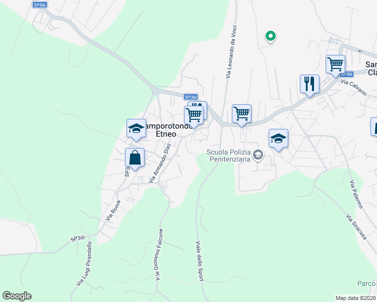 map of restaurants, bars, coffee shops, grocery stores, and more near 16 Via Risorgimento in Camporotondo Etneo